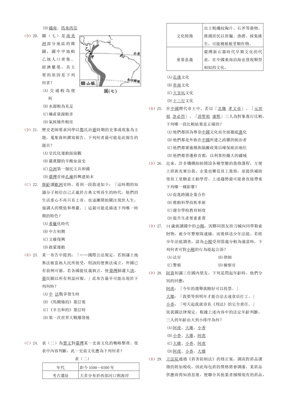 台湾全区第一次中考历史地理真题与简答试卷_第3页