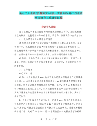 会计个人总结与会计主管2024年工作总结及2024年工作计划汇编