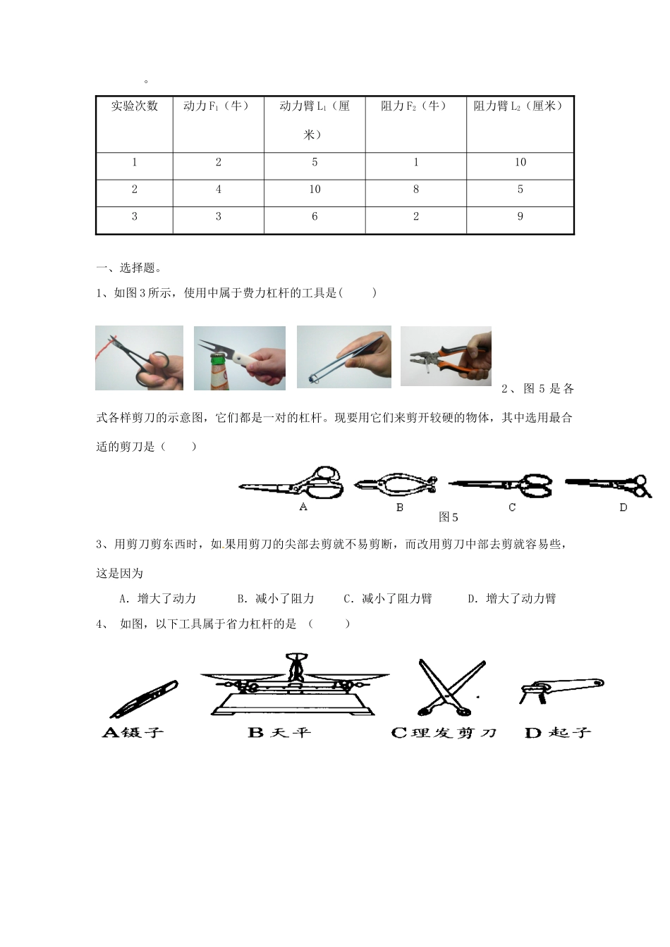 九年级物理 杠杆典型试卷精选集锦试卷_第2页