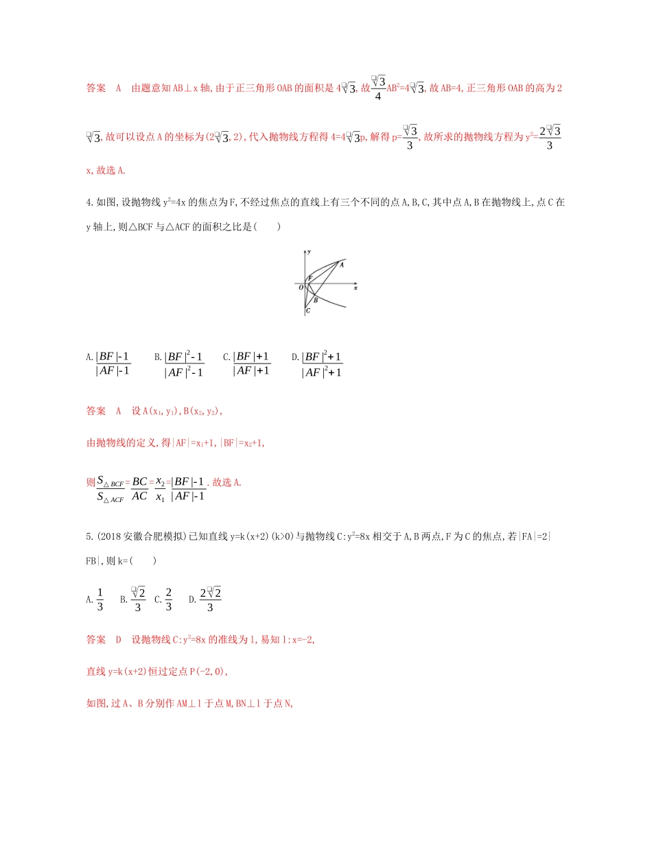 （新课标）高考数学总复习 第九章 第七节 抛物线练习 文 新人教A版-新人教A版高三全册数学试题_第2页