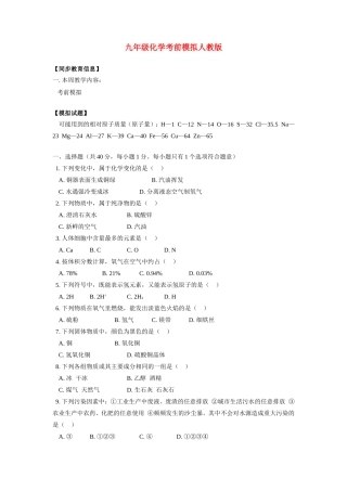 九年级化学考前模拟人教版知识精讲试卷