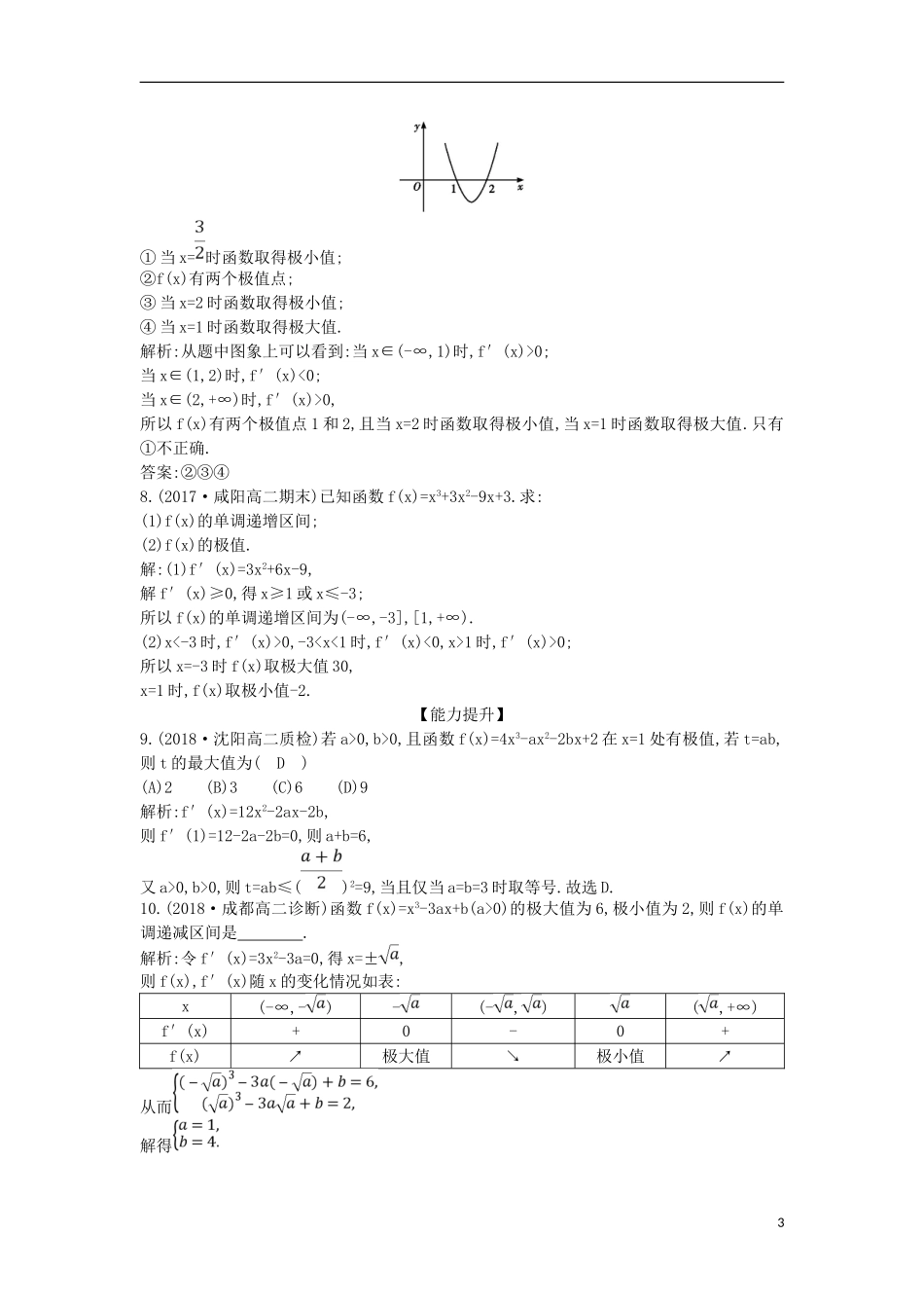 高中数学 第三章 导数及其应用 3.3 导数在研究函数中的应用 3.3.2 函数的极值与导数课时作业 新人教A版选修1-1-新人教A版高二选修1-1数学试题_第3页
