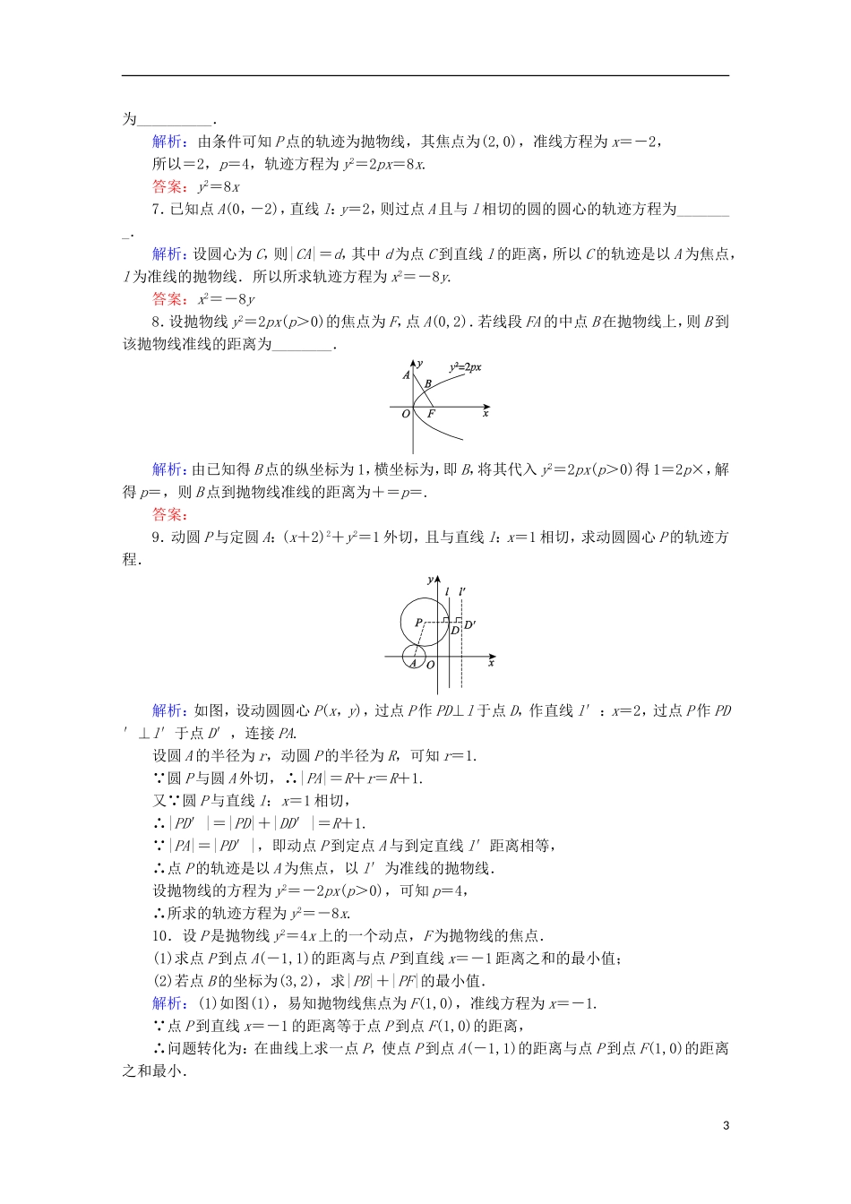 高中数学 第二章 圆锥曲线与方程 第12课时 抛物线及其标准方程检测 新人教B版选修1-1-新人教B版高二选修1-1数学试题_第3页