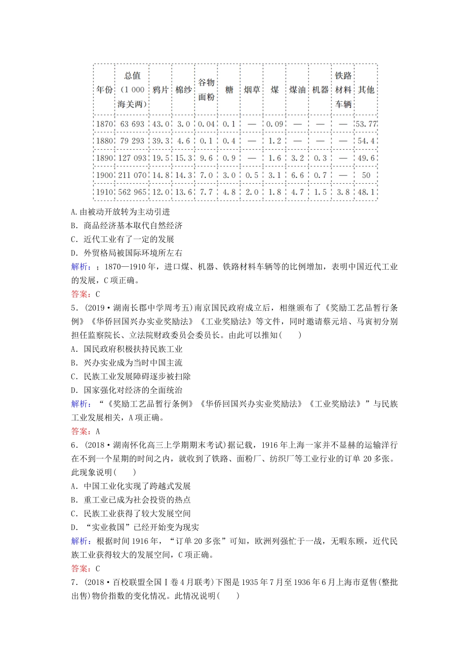 （新课标）高考历史一轮总复习 第8单元 近代中国经济与近现代社会生活的变迁单元综合训练（含解析）新人教版-新人教版高三全册历史试题_第2页