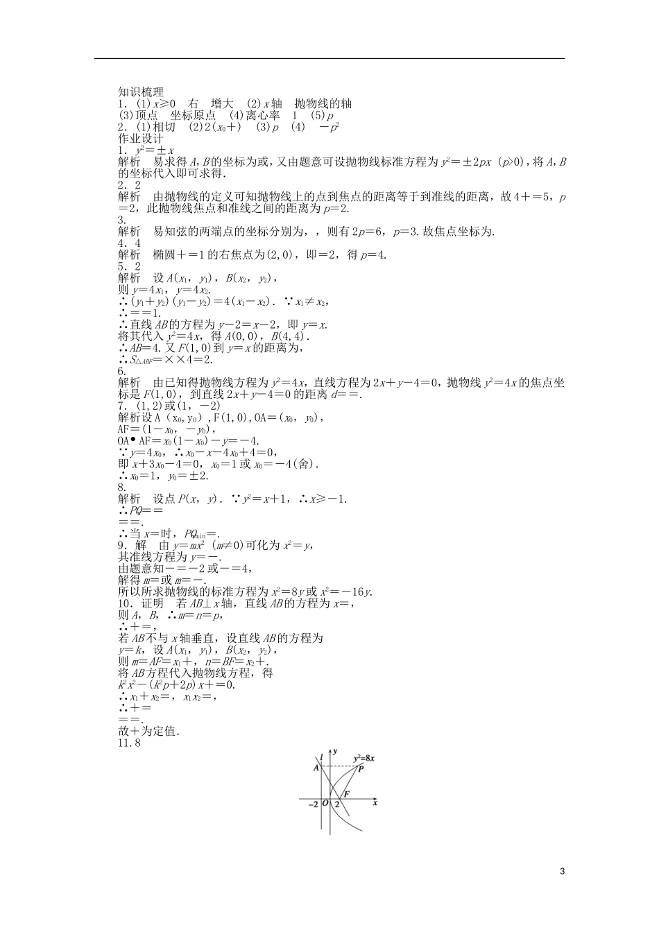 高中数学 第2章 圆锥曲线与方程 4.2抛物线的几何性质 苏教版选修2-1-苏教版高二选修2-1数学试题_第3页