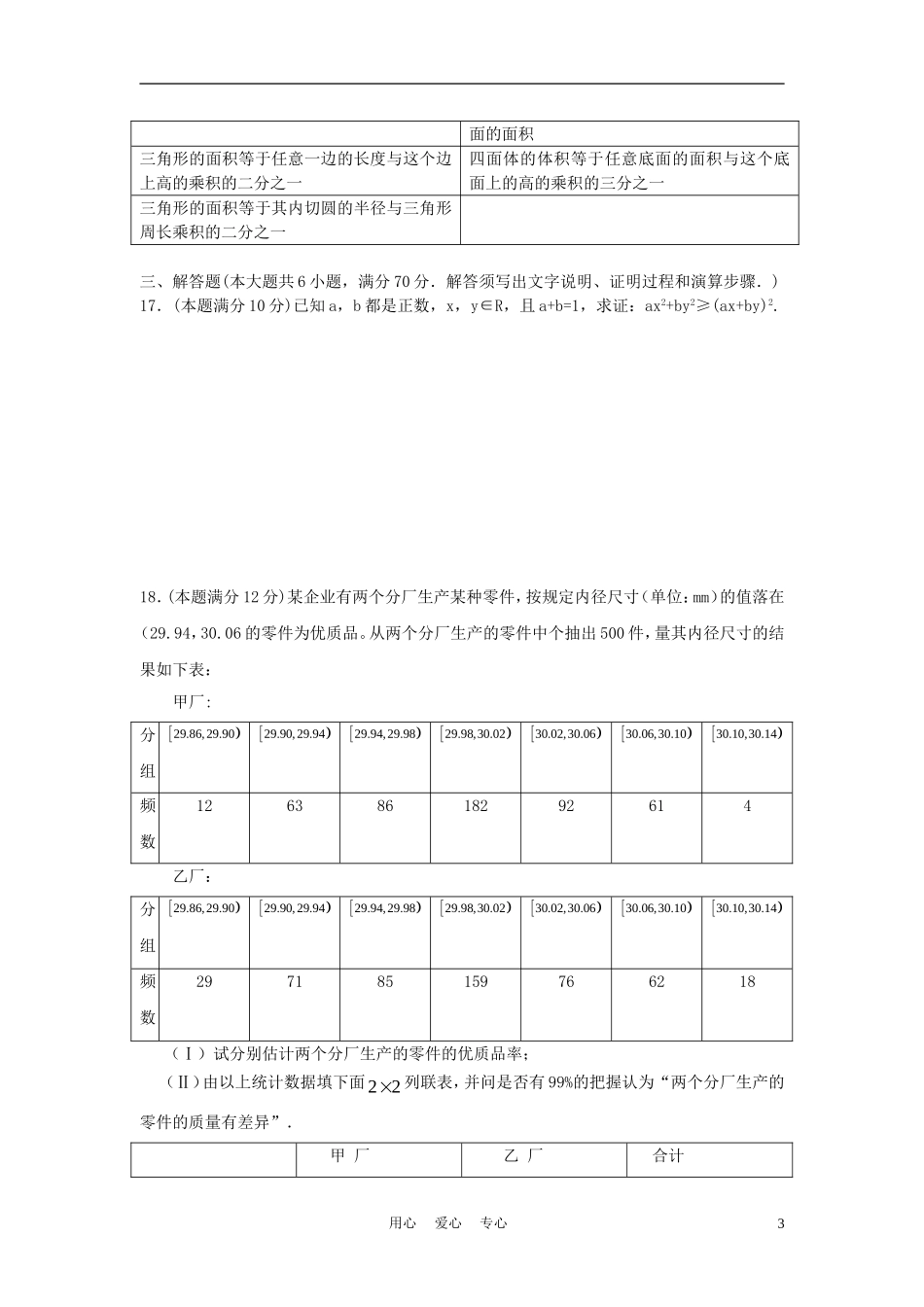 辽宁省沈阳铁路实验中学10-11学年度高二数学下学期第一次月考 文（无答案）_第3页