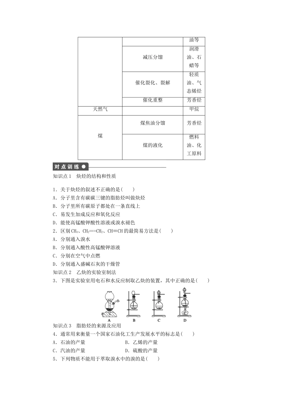 高中化学 第二章 第一节 第2课时炔烃 脂肪烃的来源及应用课时作业（含解析）新人教版选修5-新人教版高二选修5化学试题_第2页