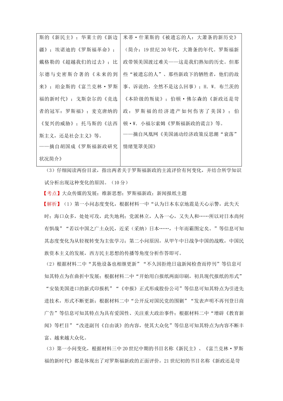 全国各地高考历史一轮复习名题分解 新闻报纸主题-人教版高三全册历史试题_第2页