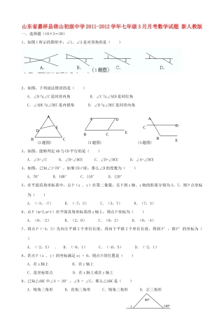 山东省嘉祥县七年级数学3月月考试卷 新人教版试卷