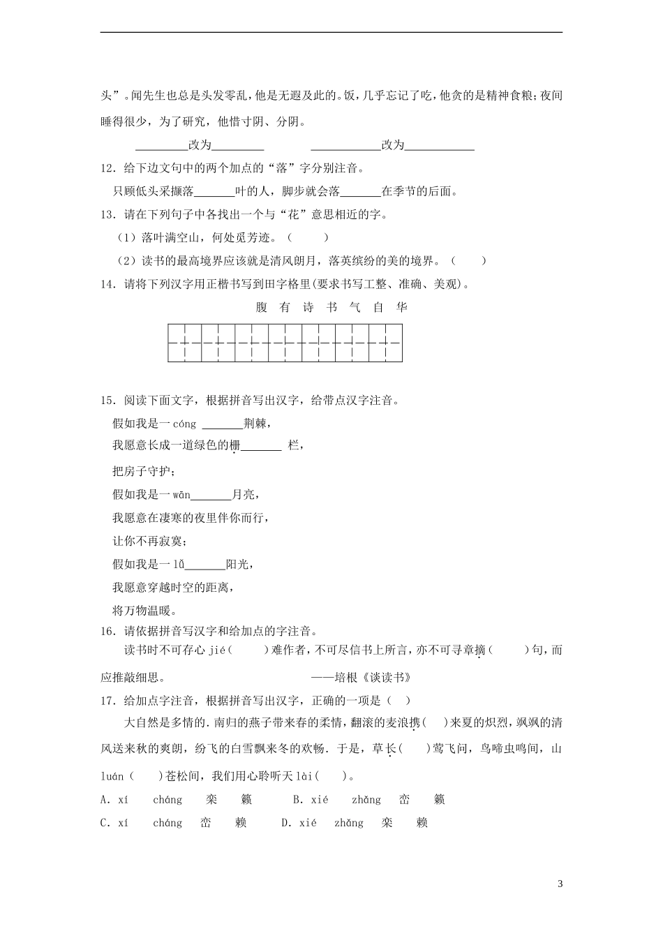 中考语文 复习资料汇编 语音文字试卷_第3页