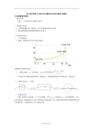 高二数学导数 平均变化率与瞬时变化率知识精讲 苏教版