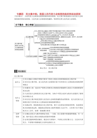 （江苏专用）高考政治大一轮复习 专题四 民主集中制：我国人民代表大会制度的组织和活动原则考点整合 新人教版选修3-新人教版高三选修3政治试题