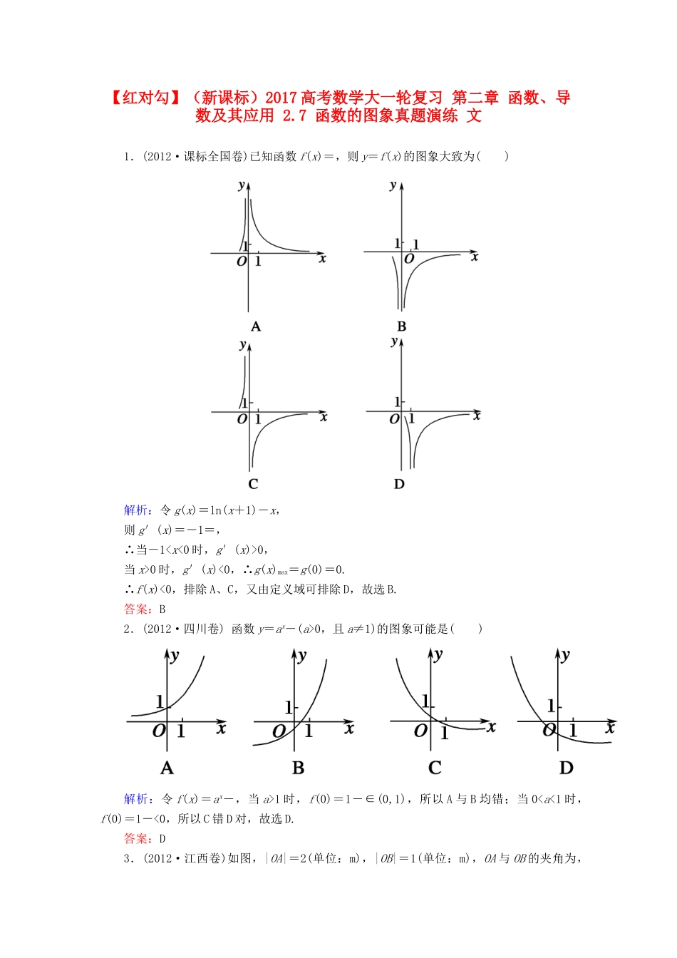 （新课标）高考数学大一轮复习 第二章 函数、导数及其应用 2.7 函数的图象真题演练 文-人教版高三全册数学试题_第1页