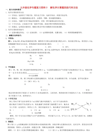 九年级化学专题复习资料十 解化学计算题的技巧和方法试卷