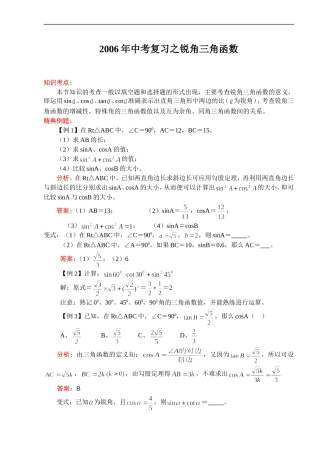 601-2006年中考复习之锐角三角函数