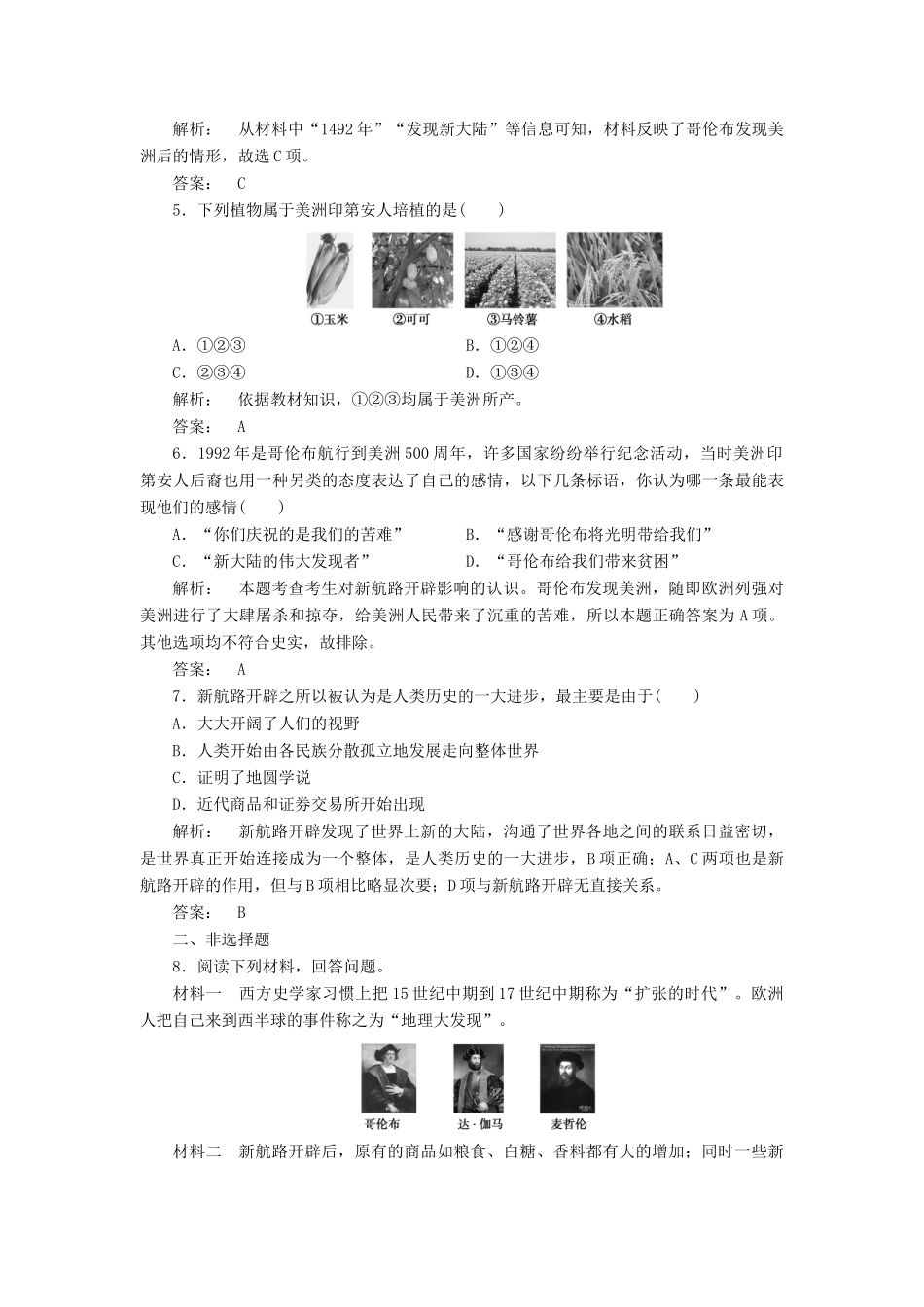 高中历史 专题5 走向世界的资本主义市场 5.1 开辟文明交往的航线课时作业 人民版必修2-人民版高一必修2历史试题_第2页