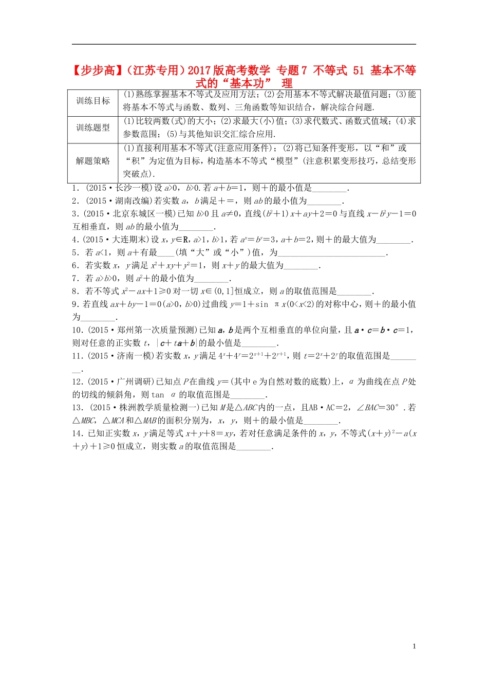 （江苏专用）高考数学 专题7 不等式 51 基本不等式的“基本功” 理-人教版高三全册数学试题_第1页