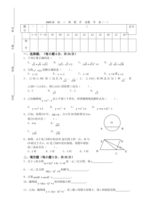 九年级数学寒假作业(一) 华东师大版试卷