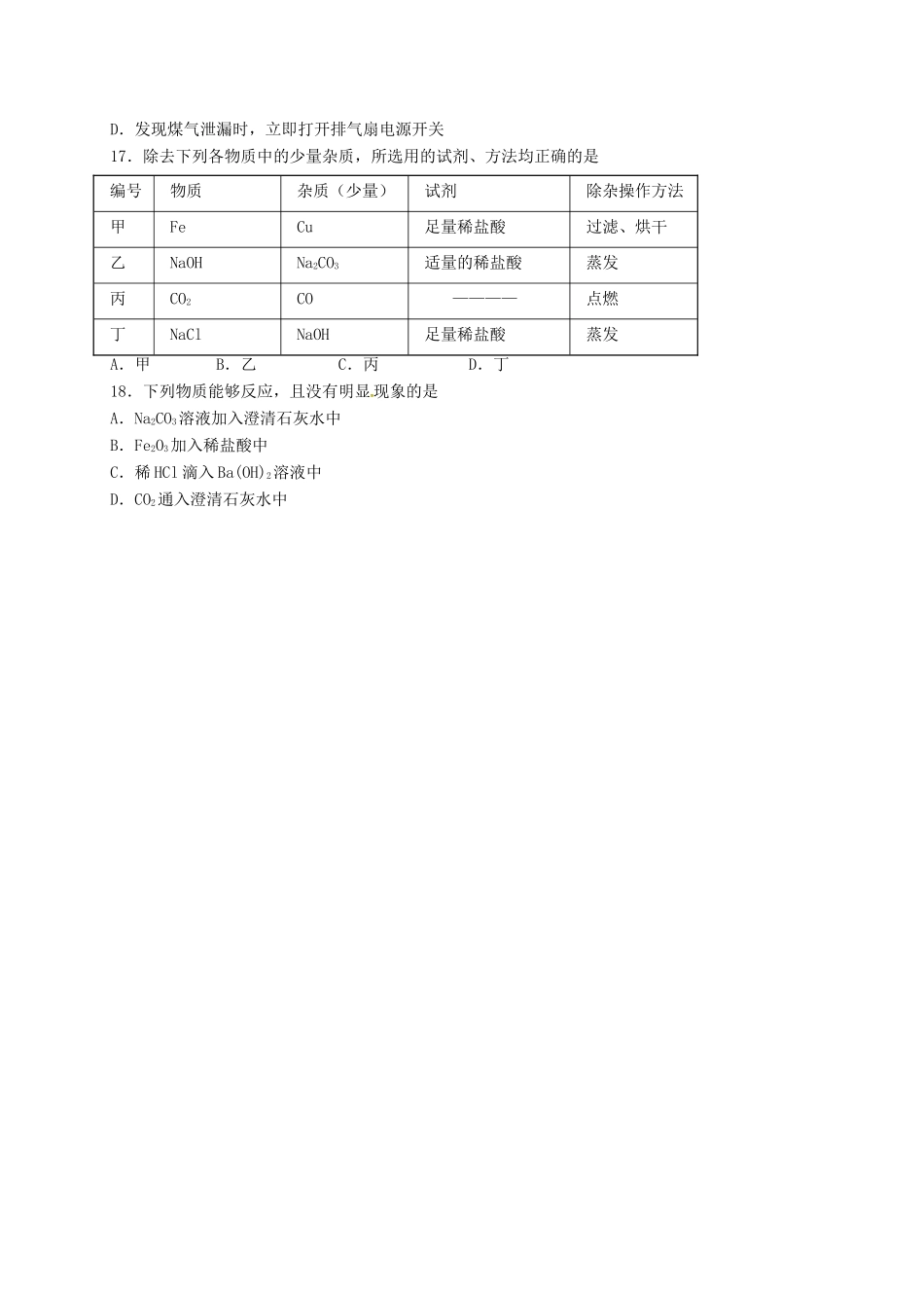 初中化学学业水平模拟测试题2(无答案) 试题_第3页