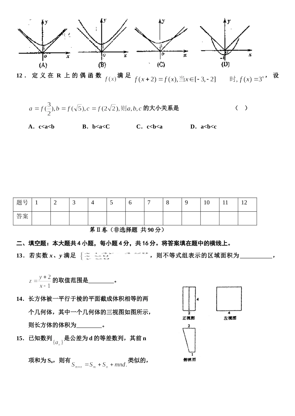 山东省桓台一中高三第二次摸底考试预测题(文科) 山东省(课改区)期末考试高三数学试卷集锦(27套) 山东省(课改区)期末考试高三数学试卷集锦(27套)_第3页