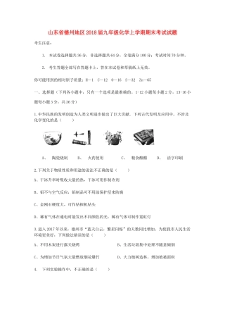 山东省德州地区九年级化学上学期期末考试试卷 新人教版试卷