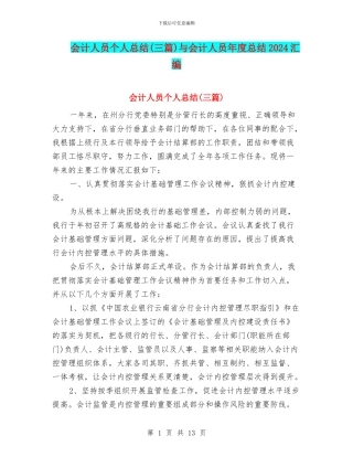 会计人员个人总结与会计人员年度总结2024汇编