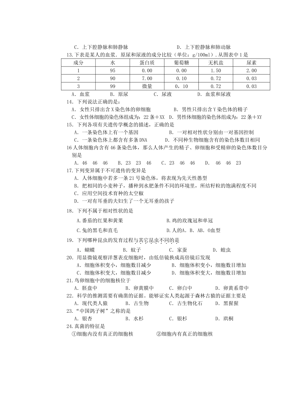 中考生物第一次模拟考试试卷试卷_第2页