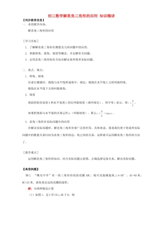 初三数学解直角三角形的应用 知识精讲 人教版 试题