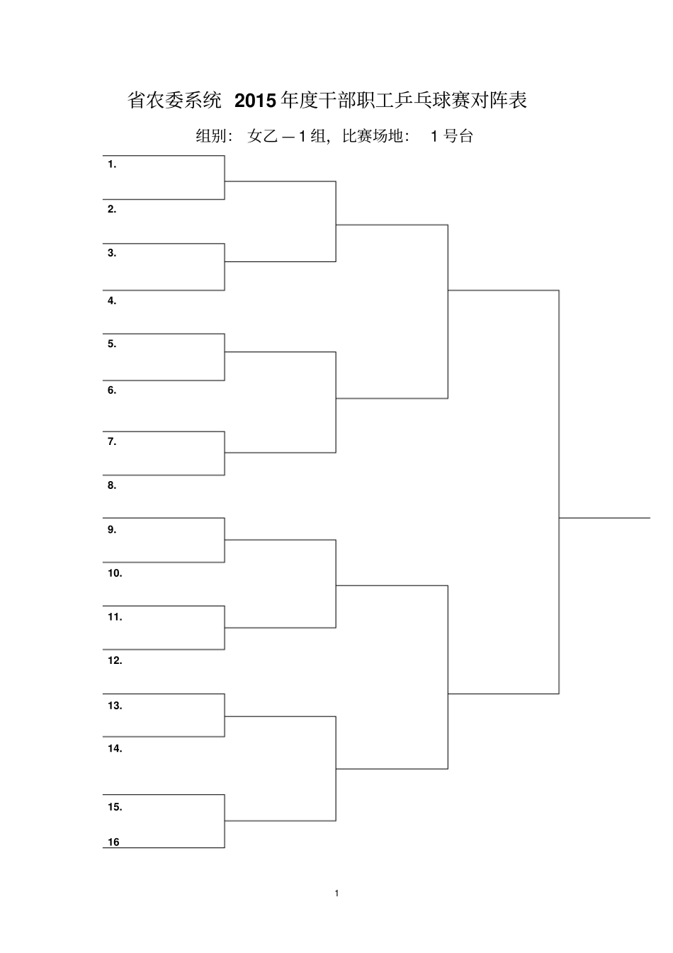 乒乓球淘汰赛对阵表文档良心出品_第1页