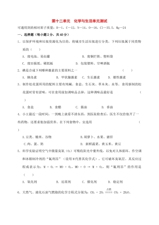 九年级化学下册：第十二单元 化学与生活单元测试(人教新课标版)试卷