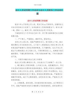 会计人员试用期工作总结与会计人员财务工作总结汇编