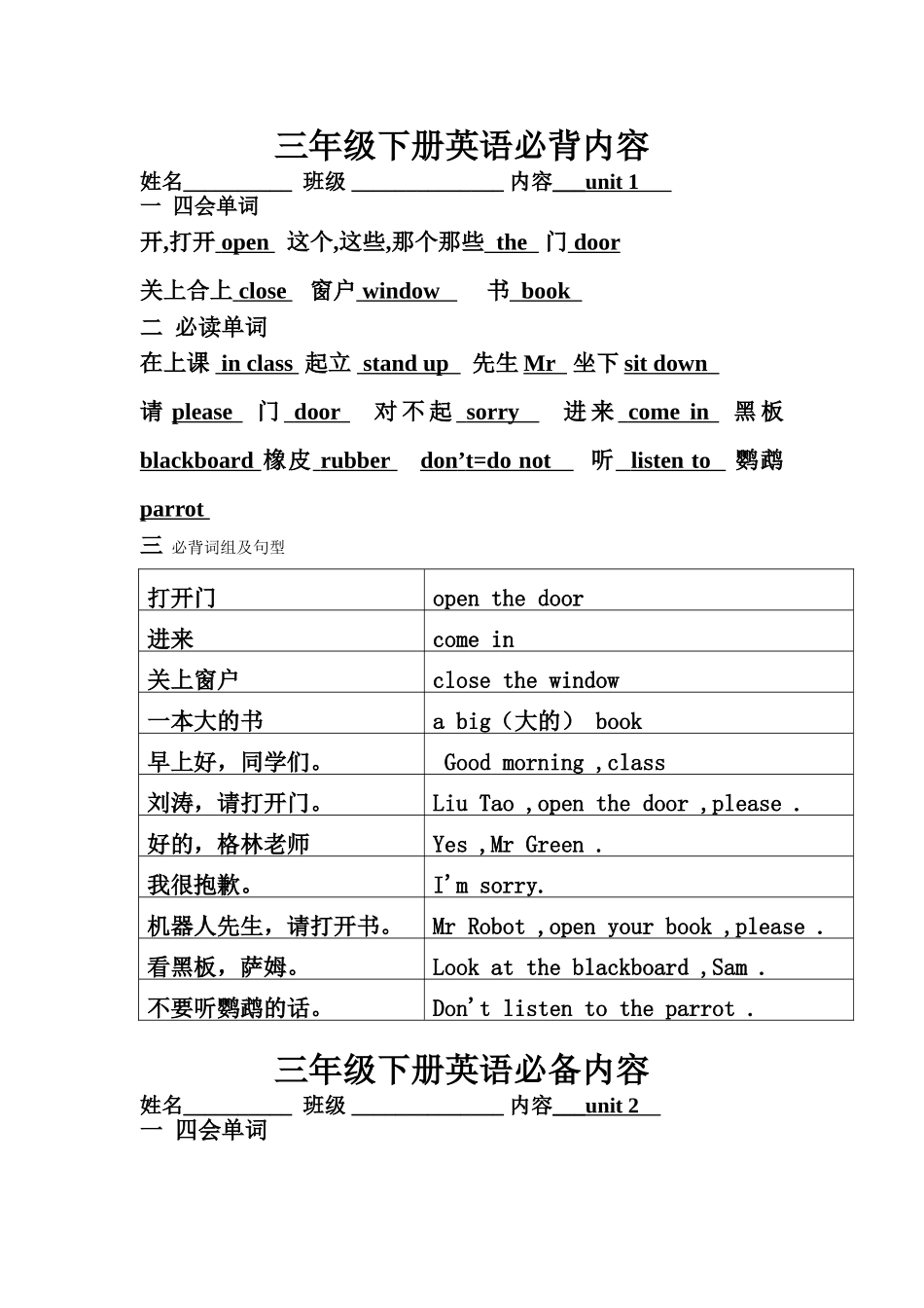 英语unit1-4知识整理_第1页