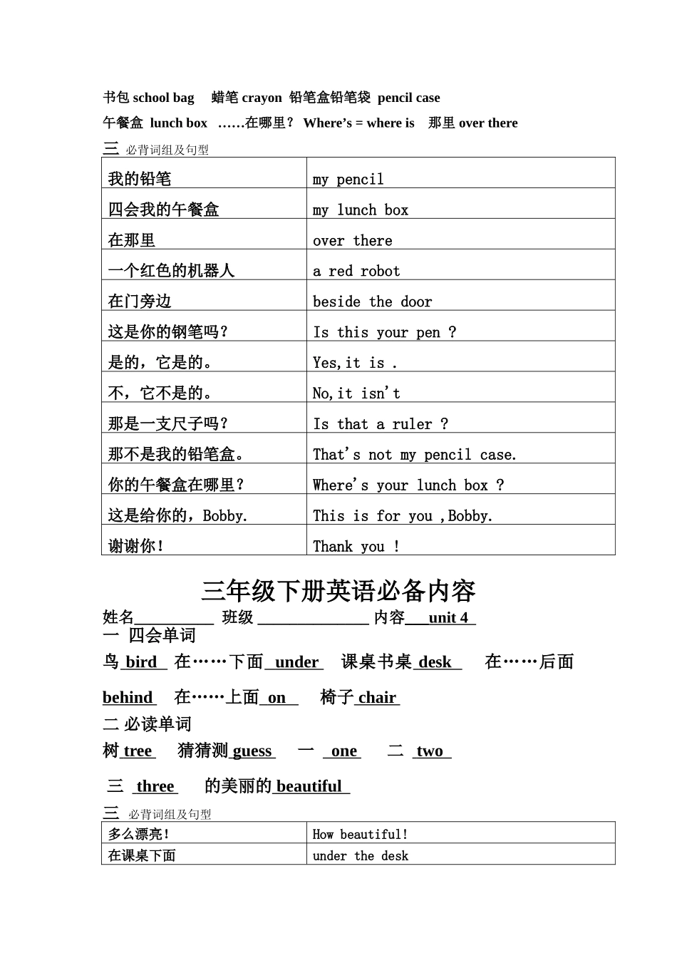 英语unit1-4知识整理_第3页