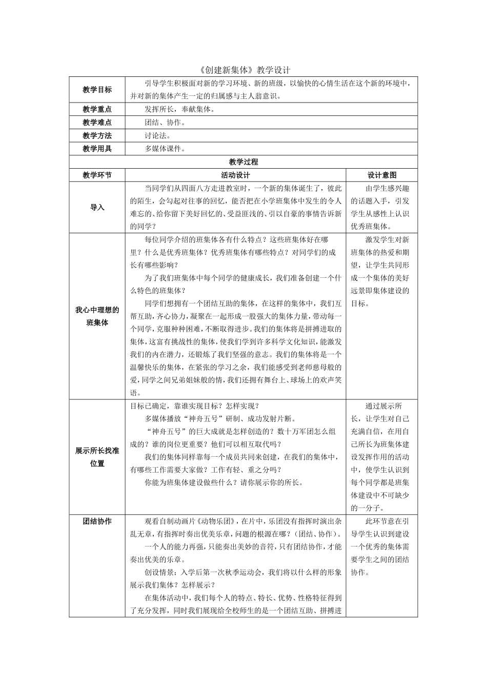 创建新集体教学设计_第1页