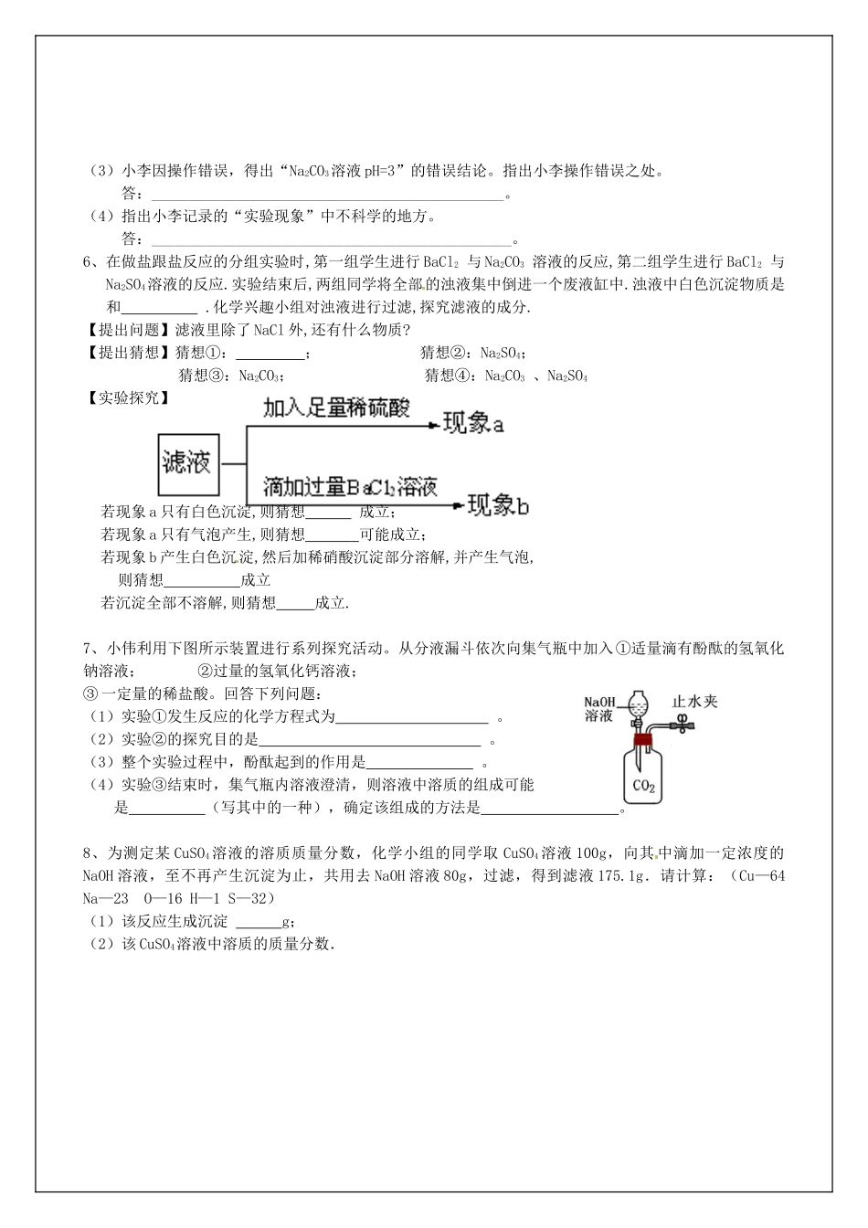 九年级化学专题复习8 科学探究题试卷_第3页