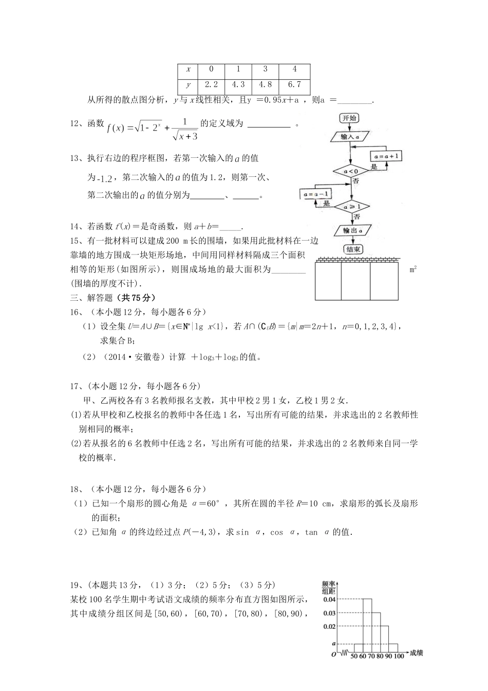 山东省跃华学校高一数学1月月考试卷试卷_第2页