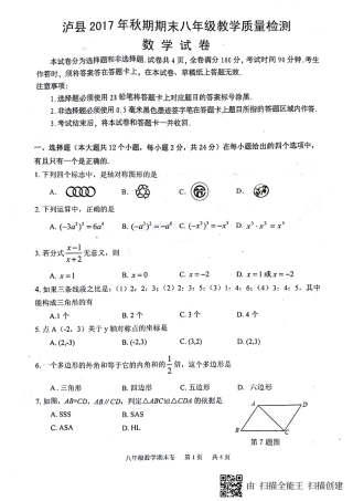 四川省泸州泸县 八年级数学上学期期末考试试卷(pdf)新人教版试卷