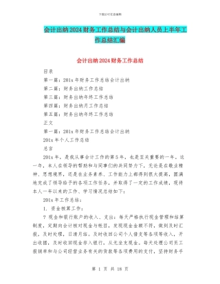 会计出纳2024财务工作总结与会计出纳人员上半年工作总结汇编