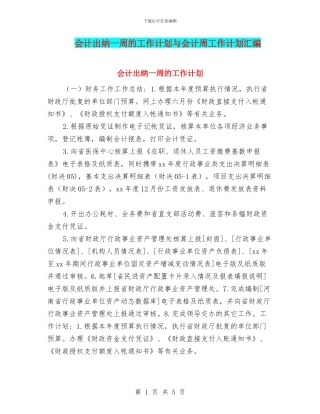 会计出纳一周的工作计划与会计周工作计划汇编