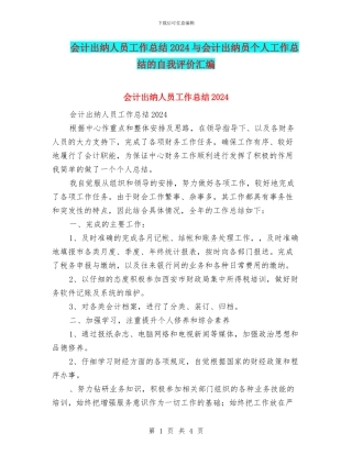 会计出纳人员工作总结2024与会计出纳员个人工作总结的自我评价汇编