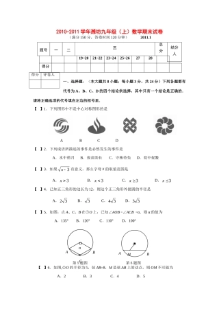 山东省潍坊九年级数学上学期期末试卷 人教新课标版试卷