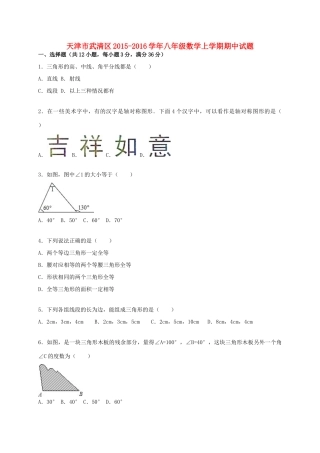 天津市武清区 八年级数学上学期期中试卷 新人教版试卷