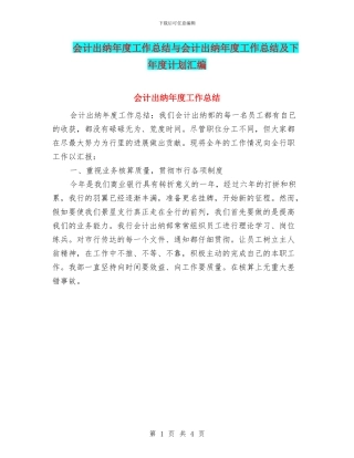 会计出纳年度工作总结与会计出纳年度工作总结及下年度计划汇编