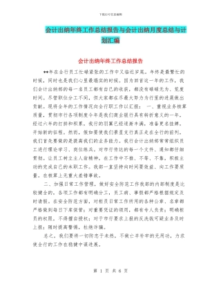 会计出纳年终工作总结报告与会计出纳月度总结与计划汇编