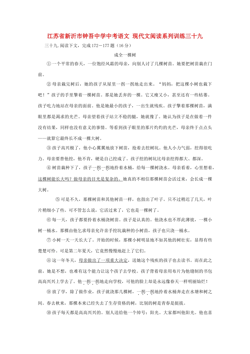 中考语文 现代文阅读系列训练三十九试卷_第1页