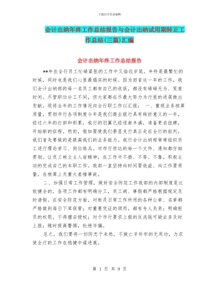 会计出纳年终工作总结报告与会计出纳试用期转正工作总结汇编