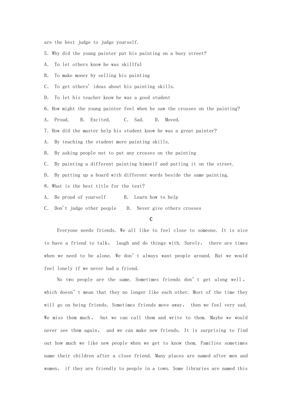 安徽省芜湖市顶峰美术学校高一英语上学期第一次月考试卷_第3页