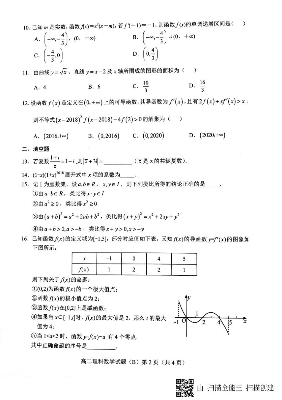 山东省菏泽市高二下学期期末考试数学(理)试卷(PDF版) 山东省菏泽市高二数学下学期期末考试试卷 理(PDF) 山东省菏泽市高二数学下学期期末考试试卷 理(PDF)_第2页