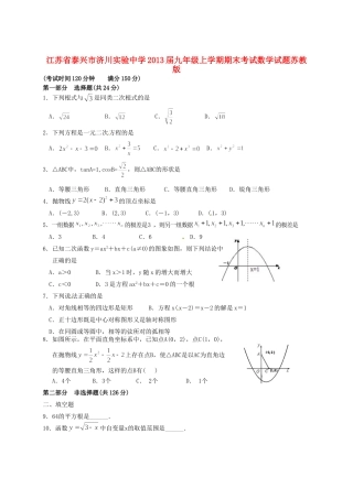 九年级数学上学期期末考试试卷 苏教版试卷