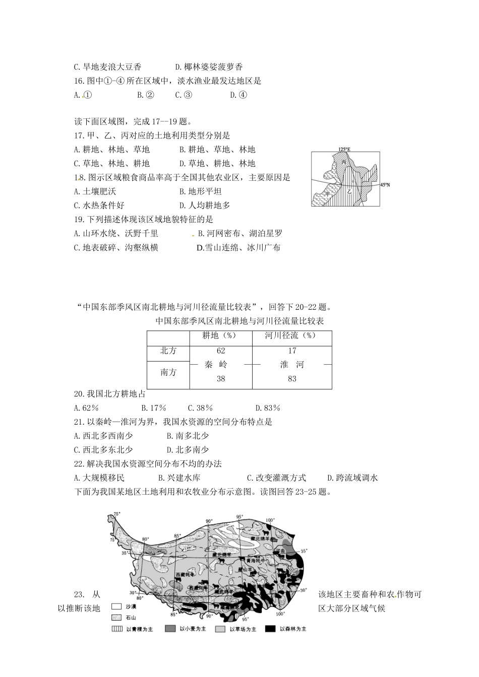 初中地理学业水平模拟测试题2(无答案) 试题_第3页